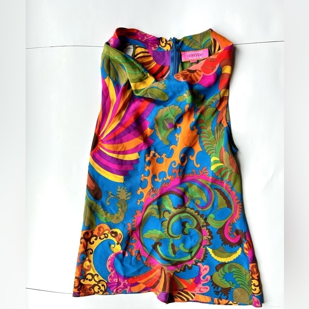 Trina Turk Collab Banana Republic Blouse Women 100% Silk Sleeveless Shirt - Picture 5 of 6